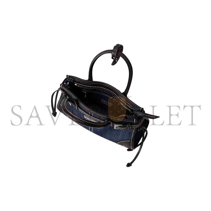 PRADA MINI TRIANGULAR METAL LOGO DENIM TOTE BAG 1BA486 (24*23*9cm)